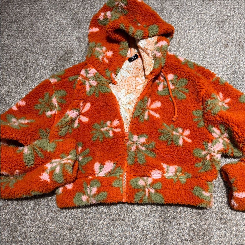 PacSun Floral Puffer Jacket - Orange and Green